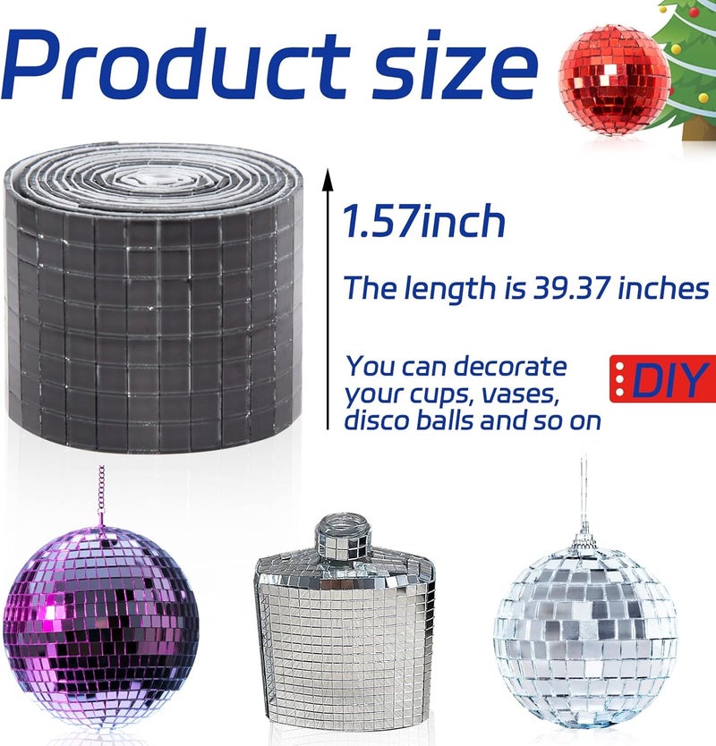 Giftmeet Self Adhesive Mosaic Tiles, 3200 Pieces Disco Ball Tiles, 5 x 5 mm Glass Mirror Mosaic Tiles, Square Mirror Tiles Sticker for DIY Vase, Art Collage, Photo Frames, Home Party 2 Rolls (Black) - Image 2